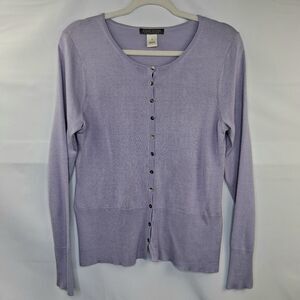 Sigrid Olsen Silk Blend Long Sleeve Crew Neck Cardigan, Size M